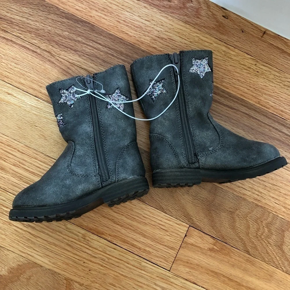 Cat & Jack Cowboy Boots Glitter Stars Grey 5